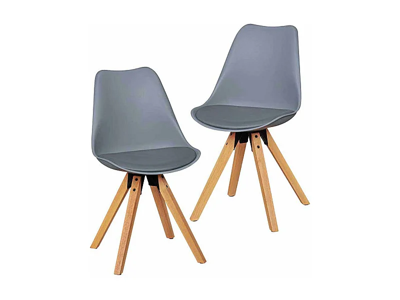 Retro Schalenstuhl in Grau Holzbeine (2er Set)