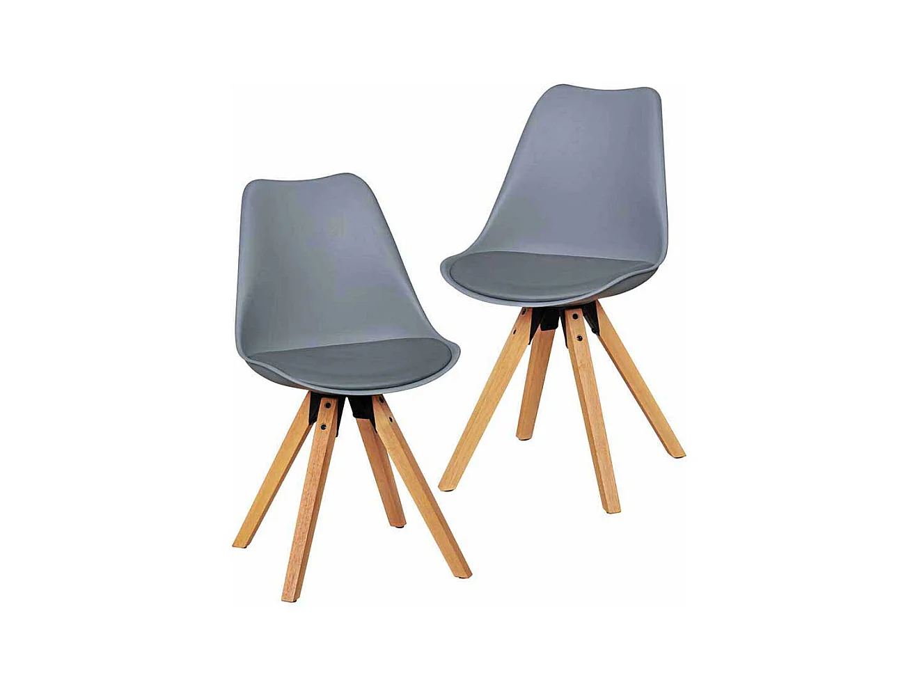 Retro Schalenstuhl in Grau Holzbeine (2er Set)