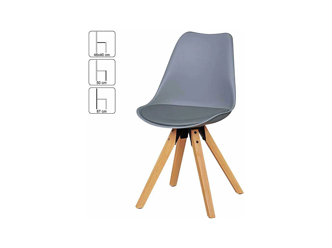 Retro Schalenstuhl in Grau Holzbeine (2er Set)