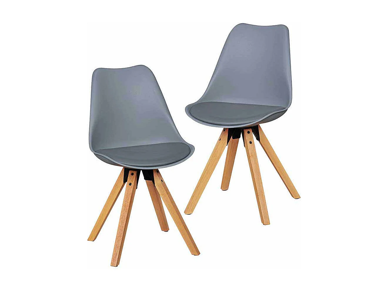 Retro Schalenstuhl in Grau Holzbeine (2er Set)