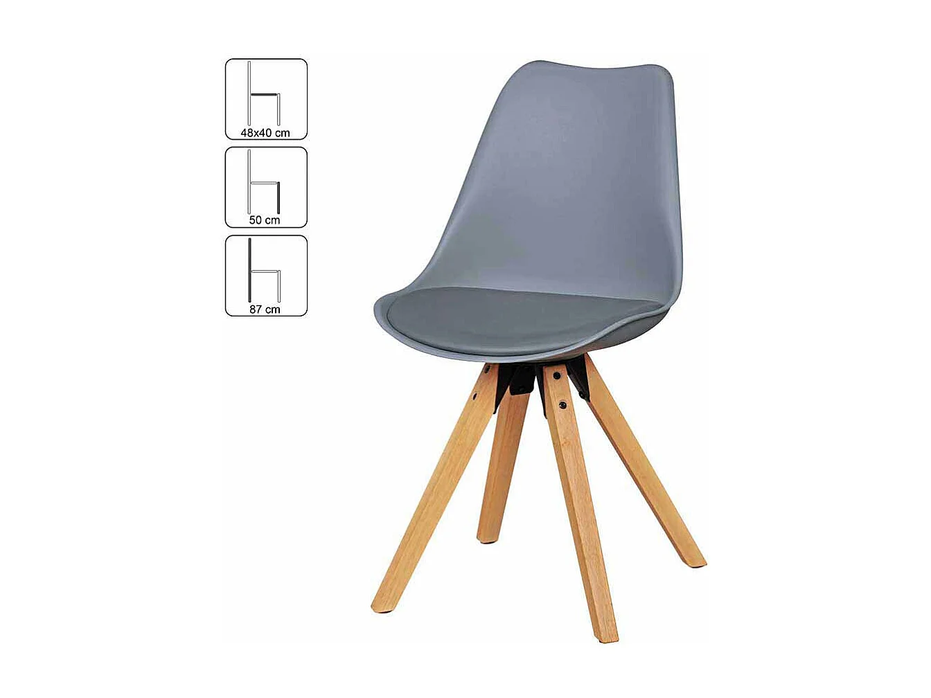 Retro Schalenstuhl in Grau Holzbeine (2er Set)