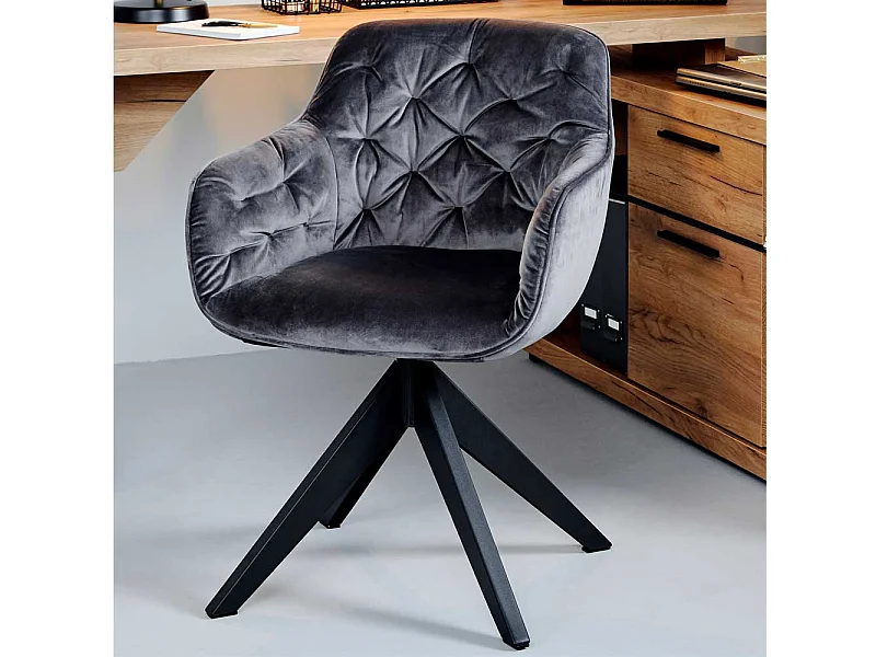 Samt Polsterstuhl in Grau drehbar