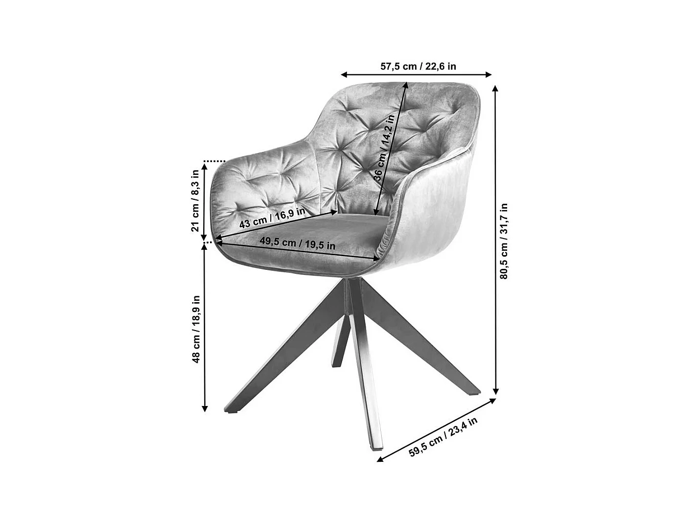 Samt Polsterstuhl in Grau drehbar