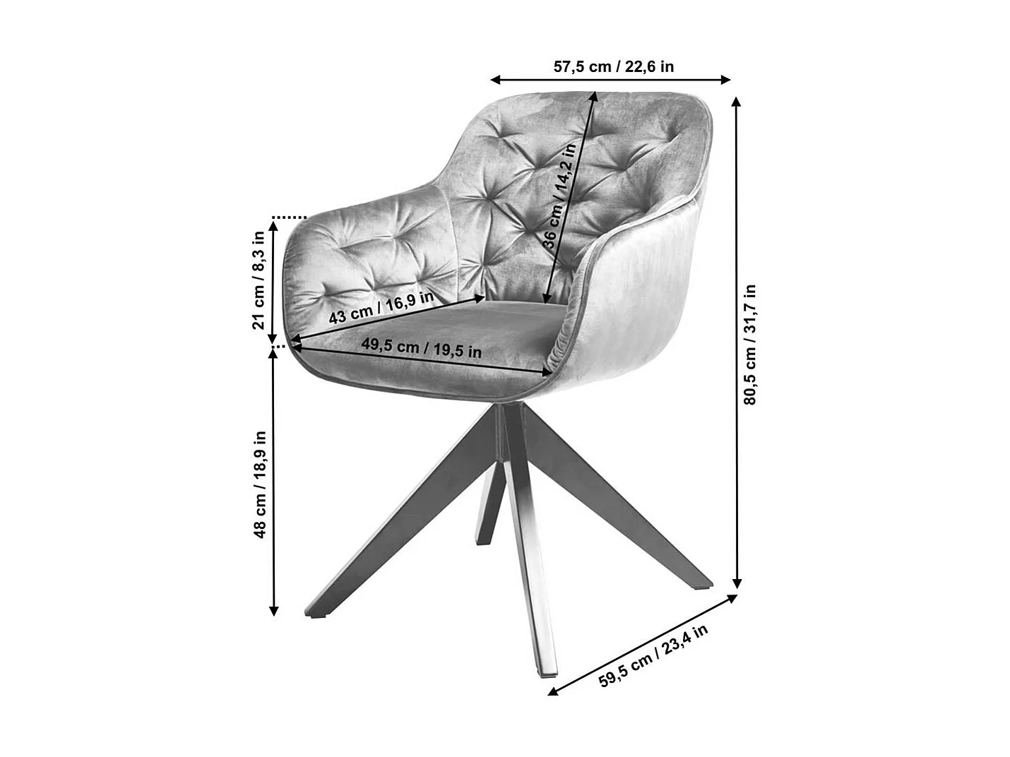 Samt Polsterstuhl in Grau drehbar