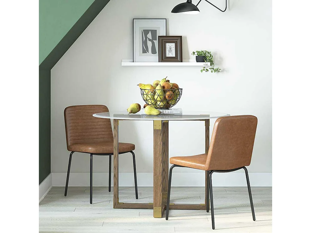 Stuhlset Kunstleder braun 46 cm breit Gestell aus Metall (2er Set)