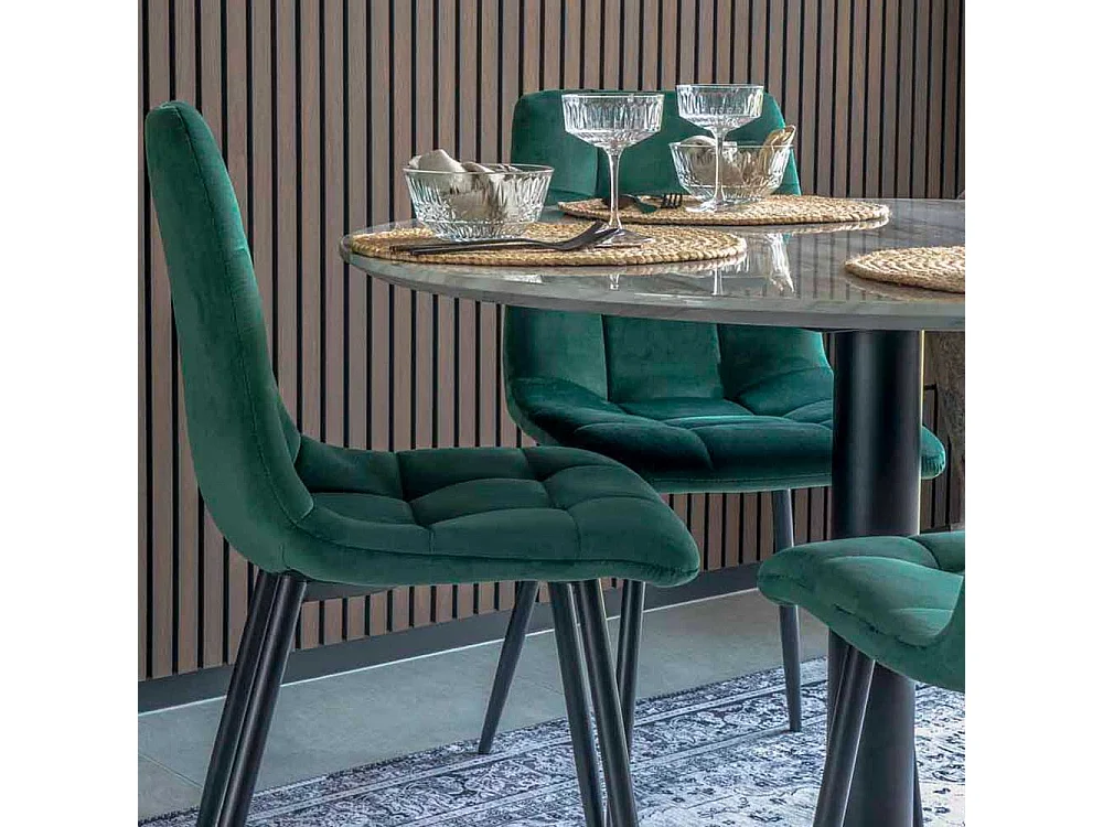 Schalenstuhl in Dunkelgrün Samt aufwendige Steppungen (2er Set)