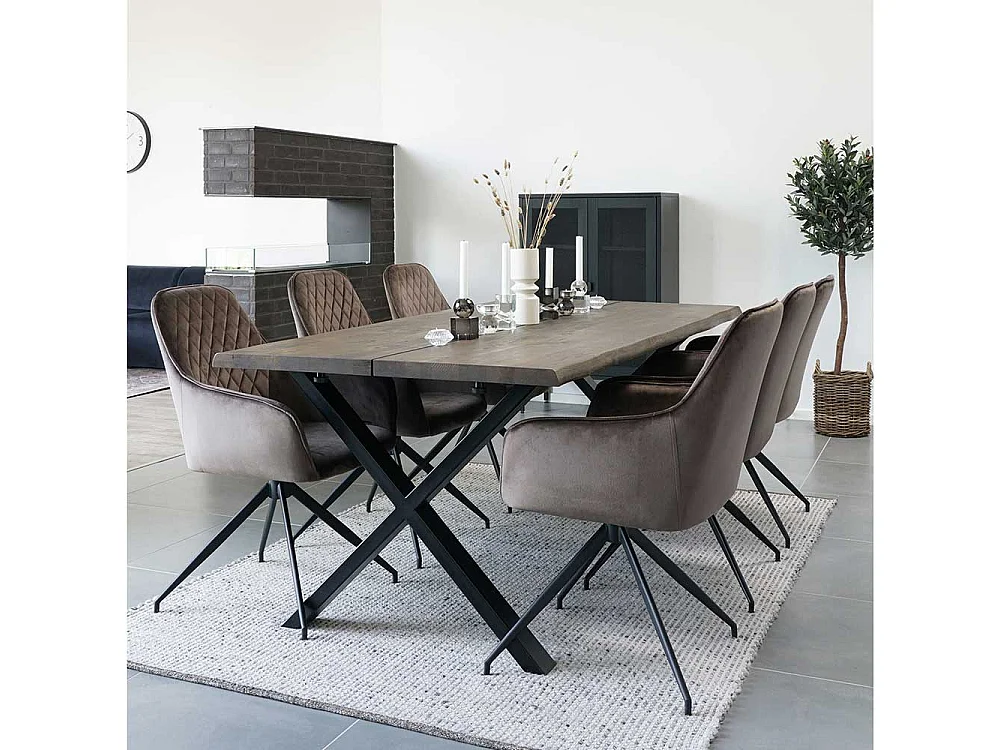 Esstisch Stühle Samt mit Rautensteppung Samt Bezug Taupe