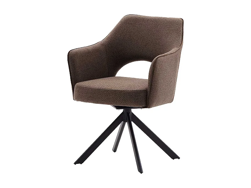 Drehbare Armlehnenstühle in Hellbraun Strukturstoff Metallgestell (2er Set)