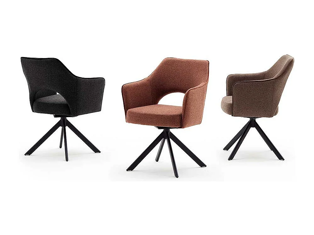 Drehbare Armlehnenstühle in Hellbraun Strukturstoff Metallgestell (2er Set)