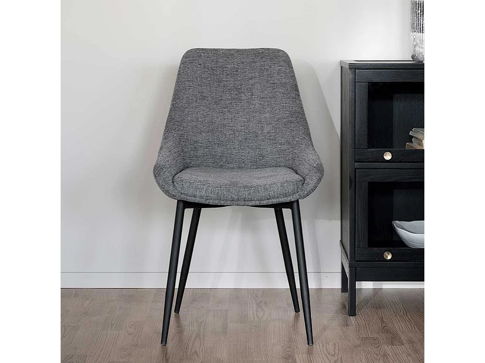 Esszimmerstuehle in Hellgrau und Schwarz Gestell aus Metall (2er Set)