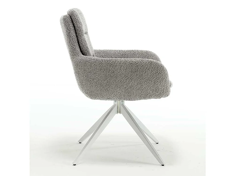 Armlehnstuhl mit Metallgestell in Grau und Weiß Bezug aus Bouclestoff (2er Set)