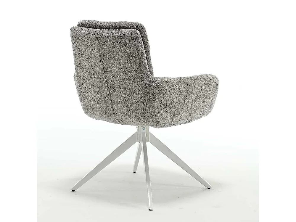 Armlehnstuhl mit Metallgestell in Grau und Weiß Bezug aus Bouclestoff (2er Set)