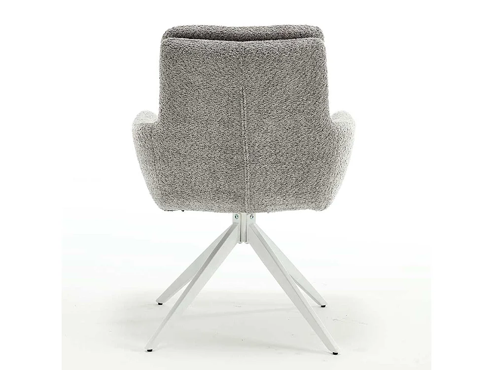 Armlehnstuhl mit Metallgestell in Grau und Weiß Bezug aus Bouclestoff (2er Set)