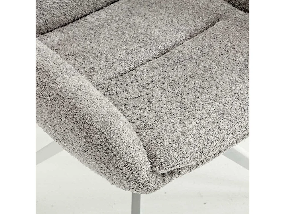 Armlehnstuhl mit Metallgestell in Grau und Weiß Bezug aus Bouclestoff (2er Set)