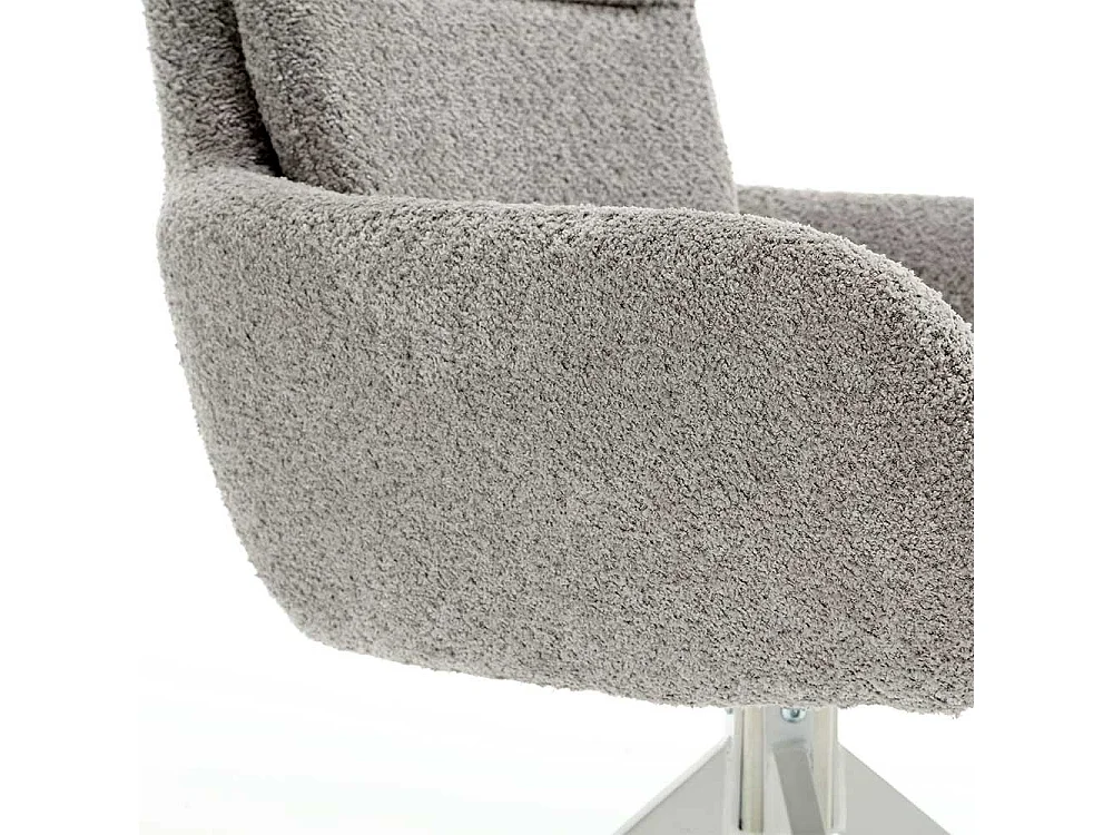 Armlehnstuhl mit Metallgestell in Grau und Weiß Bezug aus Bouclestoff (2er Set)