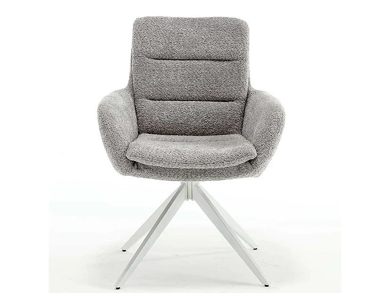 Armlehnstuhl mit Metallgestell in Grau und Weiß Bezug aus Bouclestoff (2er Set)