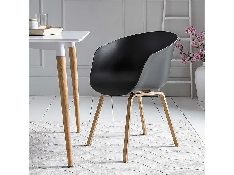 Kunststoff Stühle in Schwarz Metallgestell in Holz Naturfarben (2er Set)