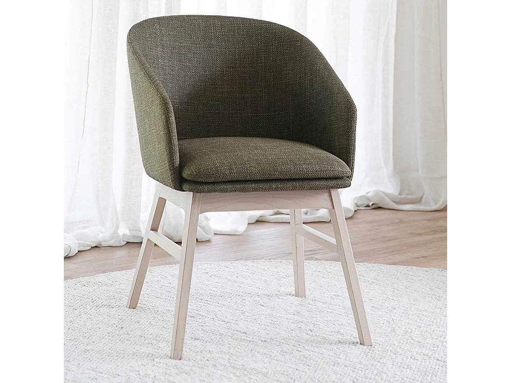 Armlehnenstuhl Set in Dunkelgrün Holz White Wash (2er Set)