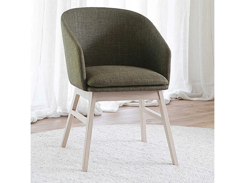 Armlehnenstuhl Set in Dunkelgrün Holz White Wash (2er Set)