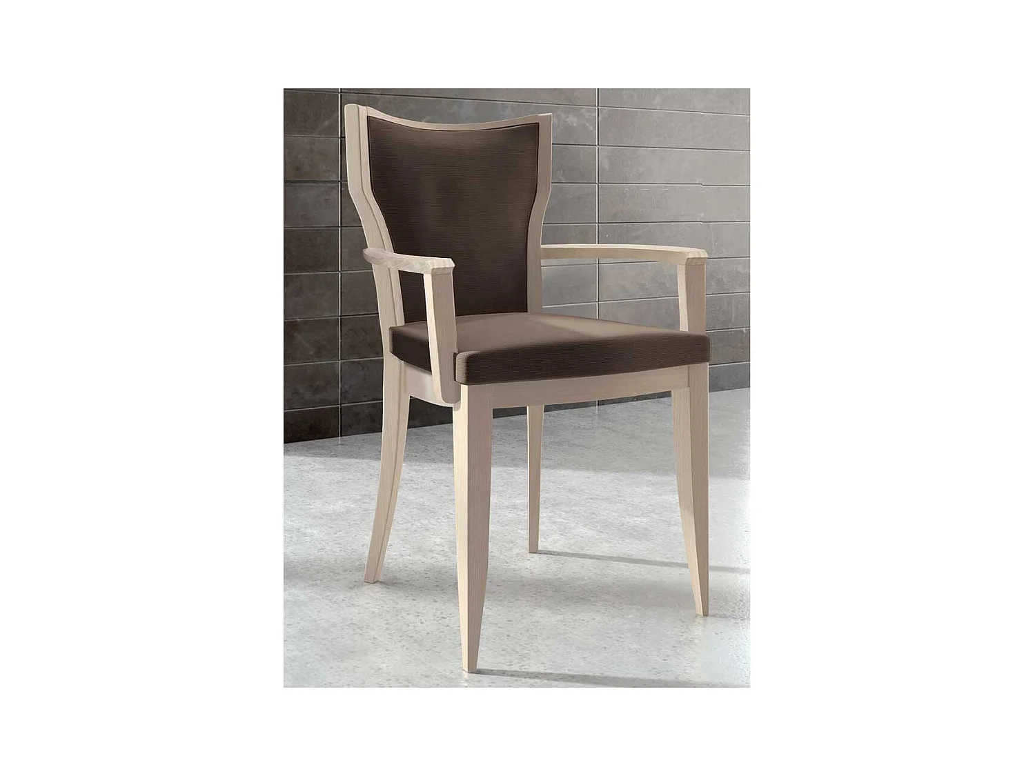 Armlehner in Dunkelbraun Microfaser Esche hell massiv