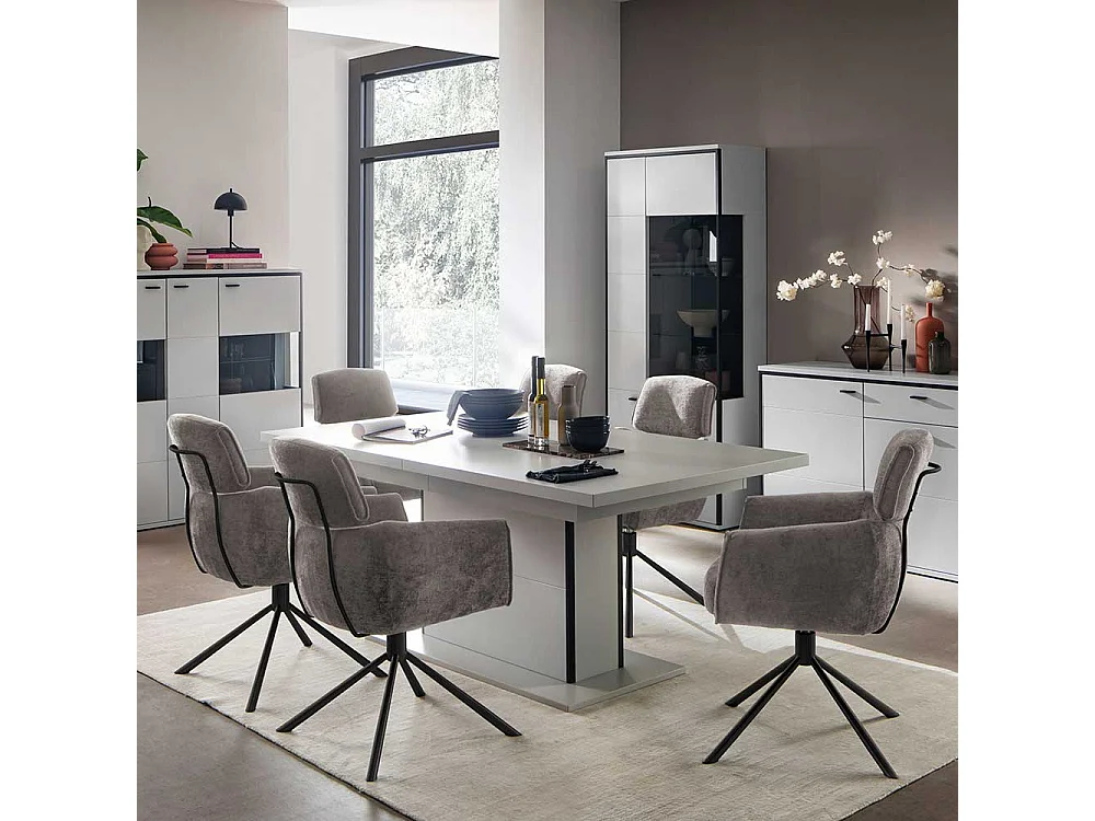 2 Stühle mit Armlehnen drehbar in Taupe Schwarz (2er Set)