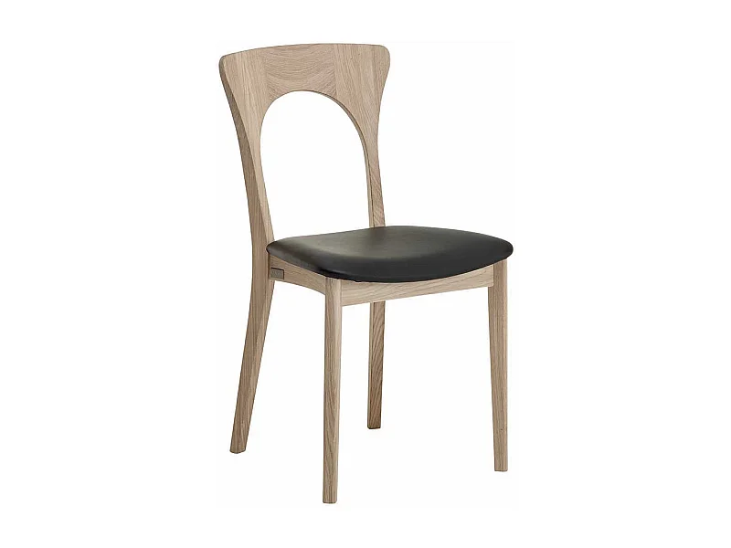 Holzstuhl Set aus Eiche Bianco geölt Leder Schwarz (2er Set)