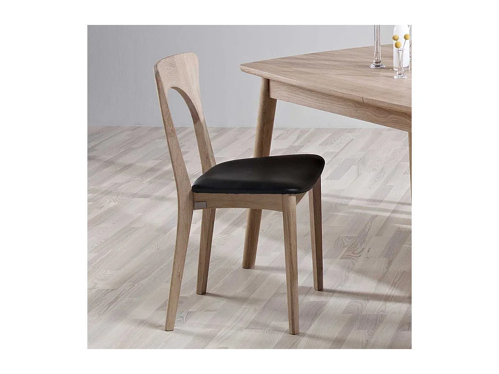 Holzstuhl Set aus Eiche Bianco geölt Leder Schwarz (2er Set)