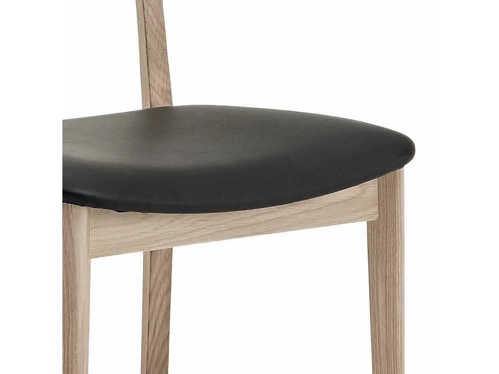 Holzstuhl Set aus Eiche Bianco geölt Leder Schwarz (2er Set)