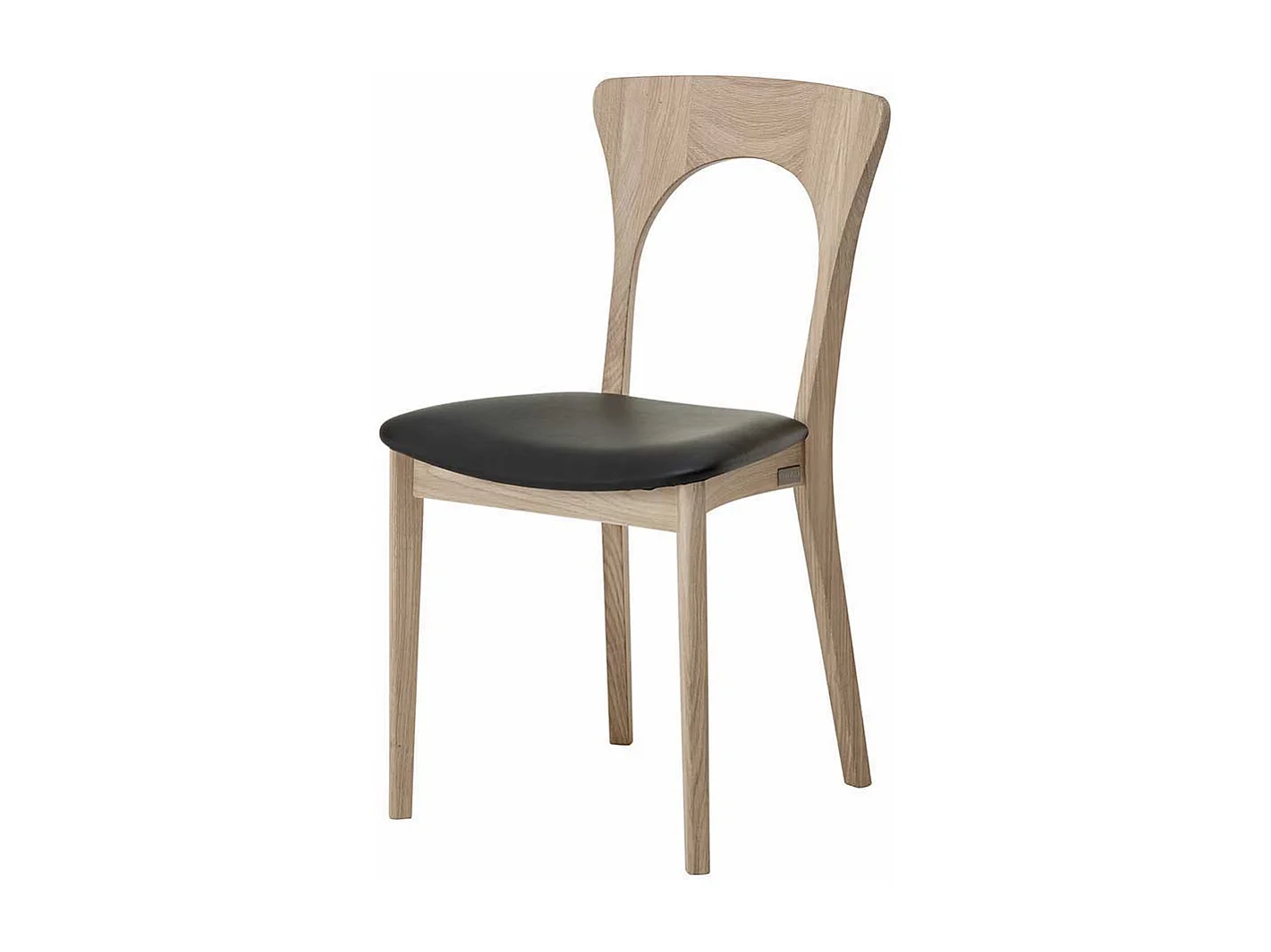 Holzstuhl Set aus Eiche Bianco geölt Leder Schwarz (2er Set)