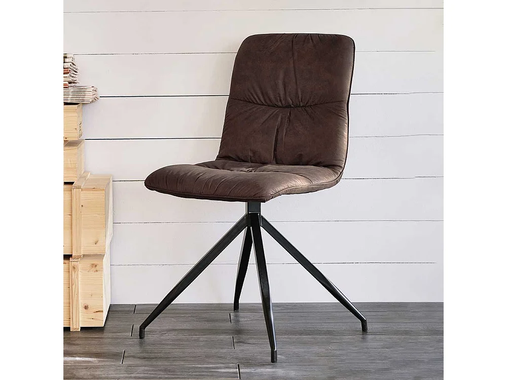 Esstischstuhl Set in Microfaser Braun Metall (2er Set)