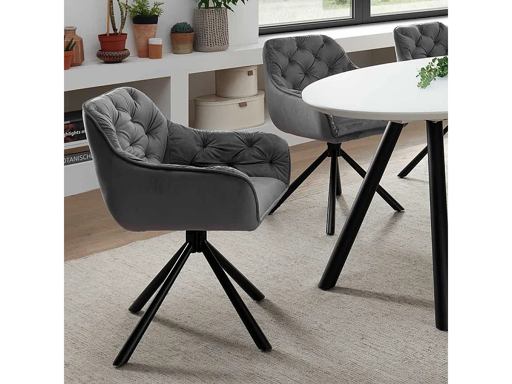 Samt Armlehner drehbar in Grau und Schwarz 50 cm Sitzhöhe (2er Set)