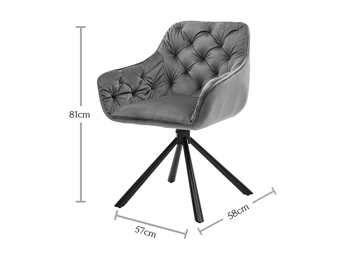 Samt Armlehner drehbar in Grau und Schwarz 50 cm Sitzhöhe (2er Set)