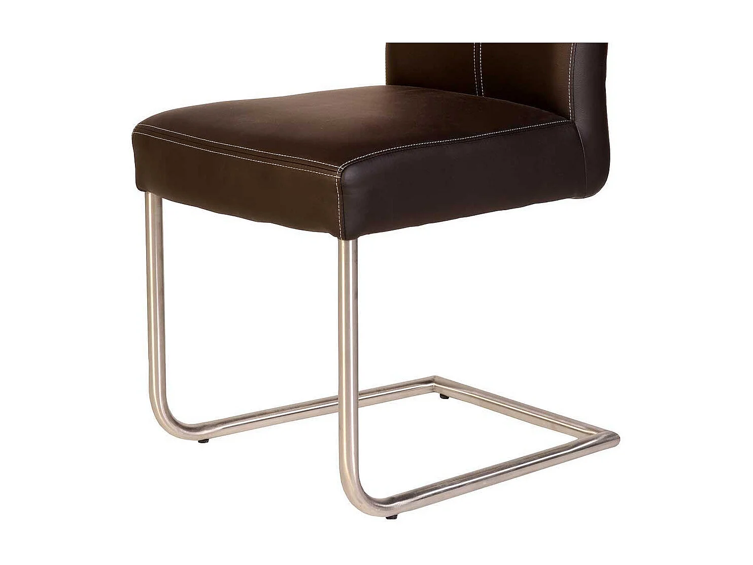 Dunkelbraune Freischwinger aus Kunstleder Edelstahl (2er Set)