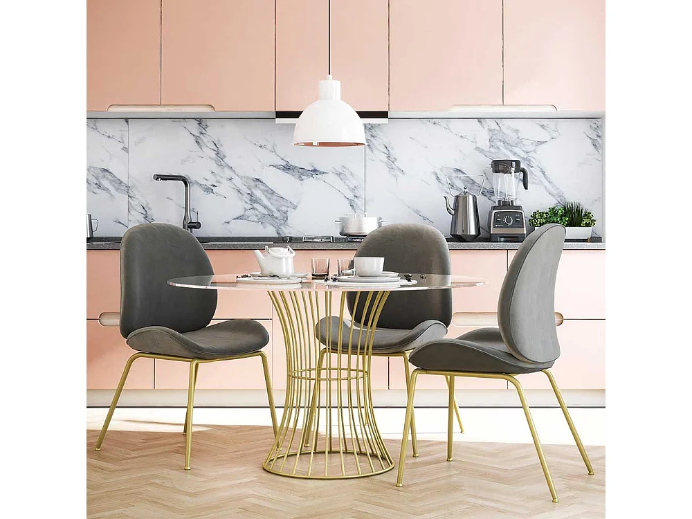 Polsterstuhl Samt grau mit Gestell aus Metall Messingfarben