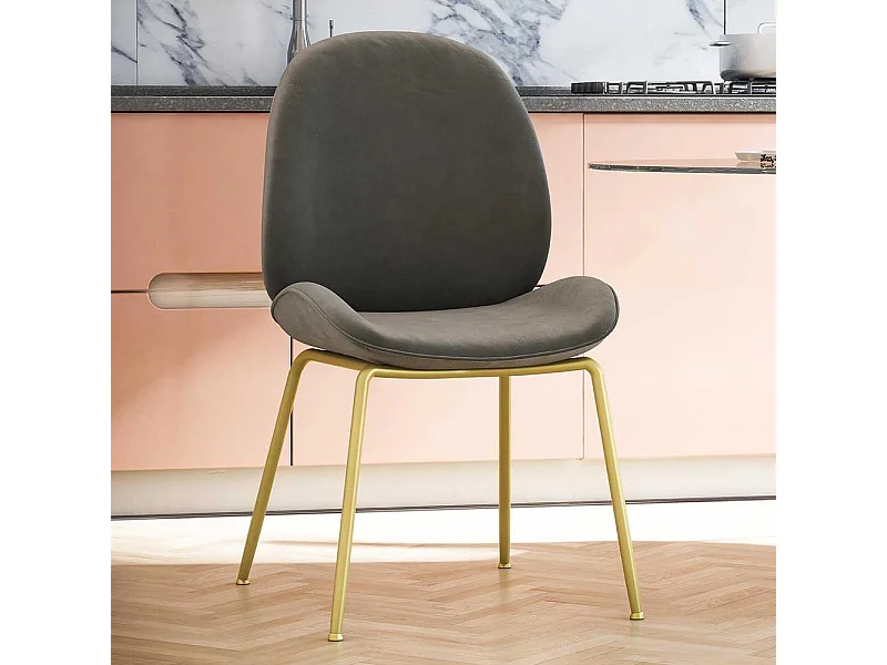 Polsterstuhl Samt grau mit Gestell aus Metall Messingfarben