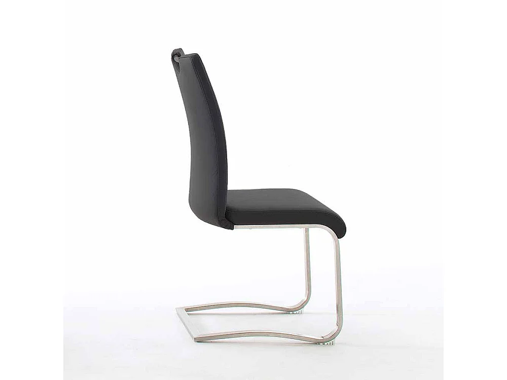 Küchenstuhl Set in Schwarz Echtleder Edelstahl (2er Set)