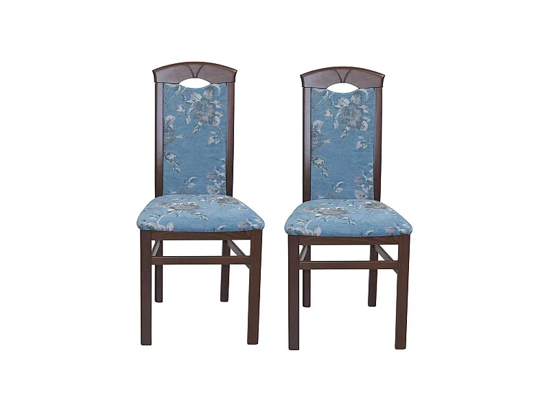 Stuhl Set Küche in Blau und Nussbaumfarben Blumen Motiv (2er Set)