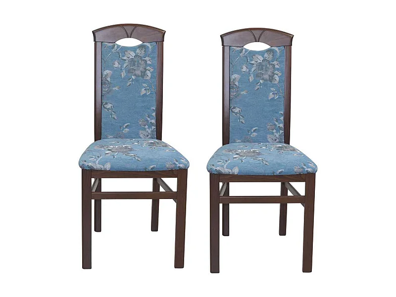 Stuhl Set Küche in Blau und Nussbaumfarben Blumen Motiv (2er Set)