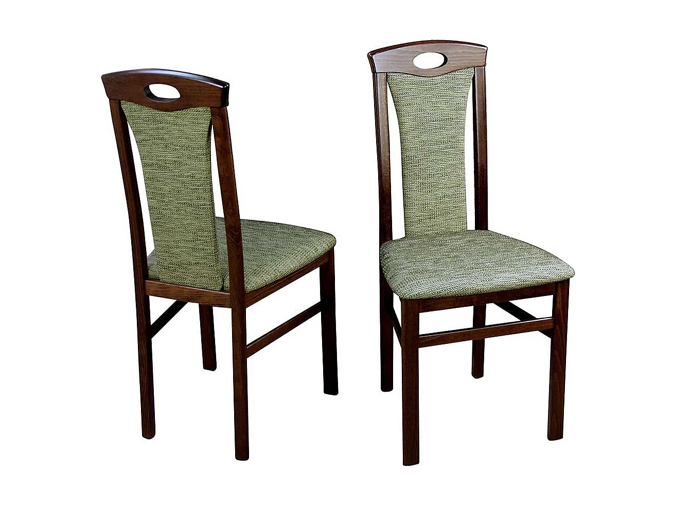 Polsterstuhl in Grün Stoff Nussbaumfarben Buche massiv (2er Set)
