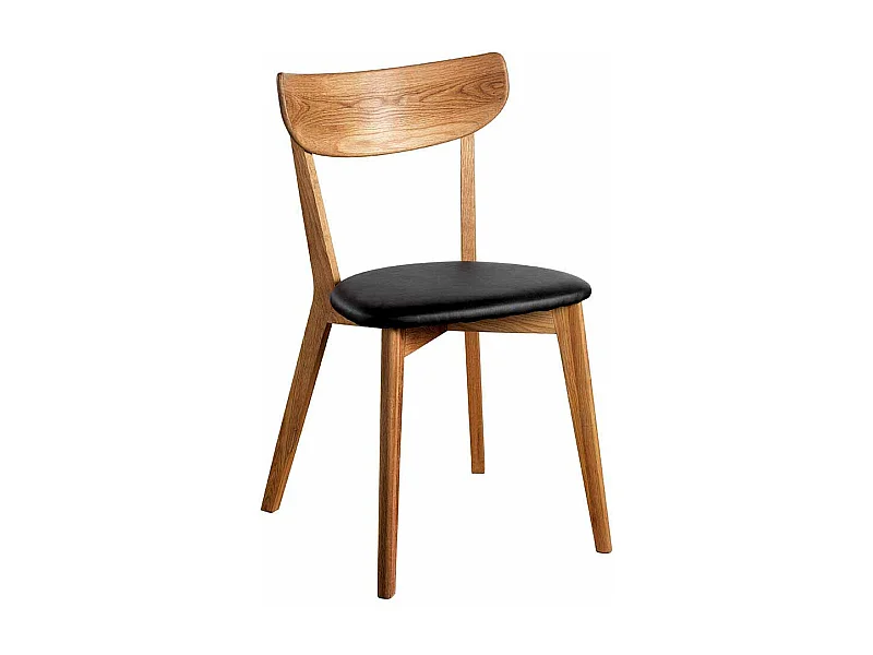 Stuhl aus Eiche Massivholz Schwarz Kunstleder (2er Set)