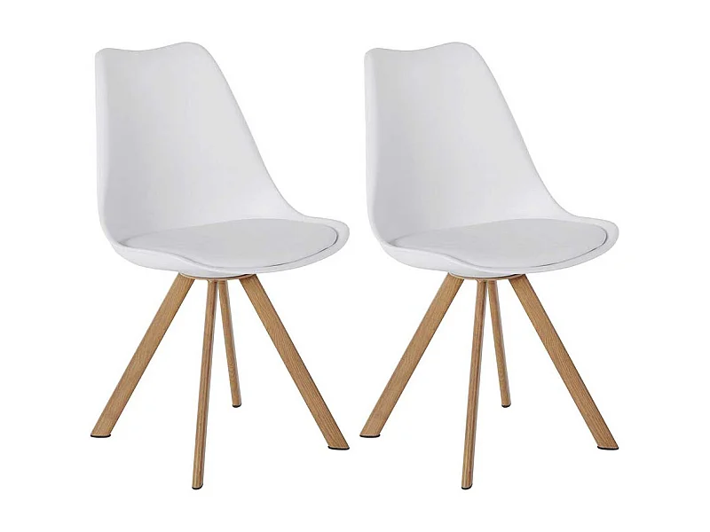 Schalenstühle in Weiß und Eichefarben Gestell aus Metall (2er Set)