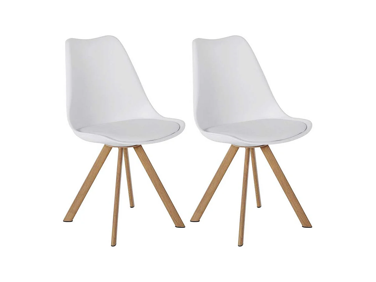 Schalenst�hle in Wei� und Eichefarben Gestell aus Metall (2er Set)