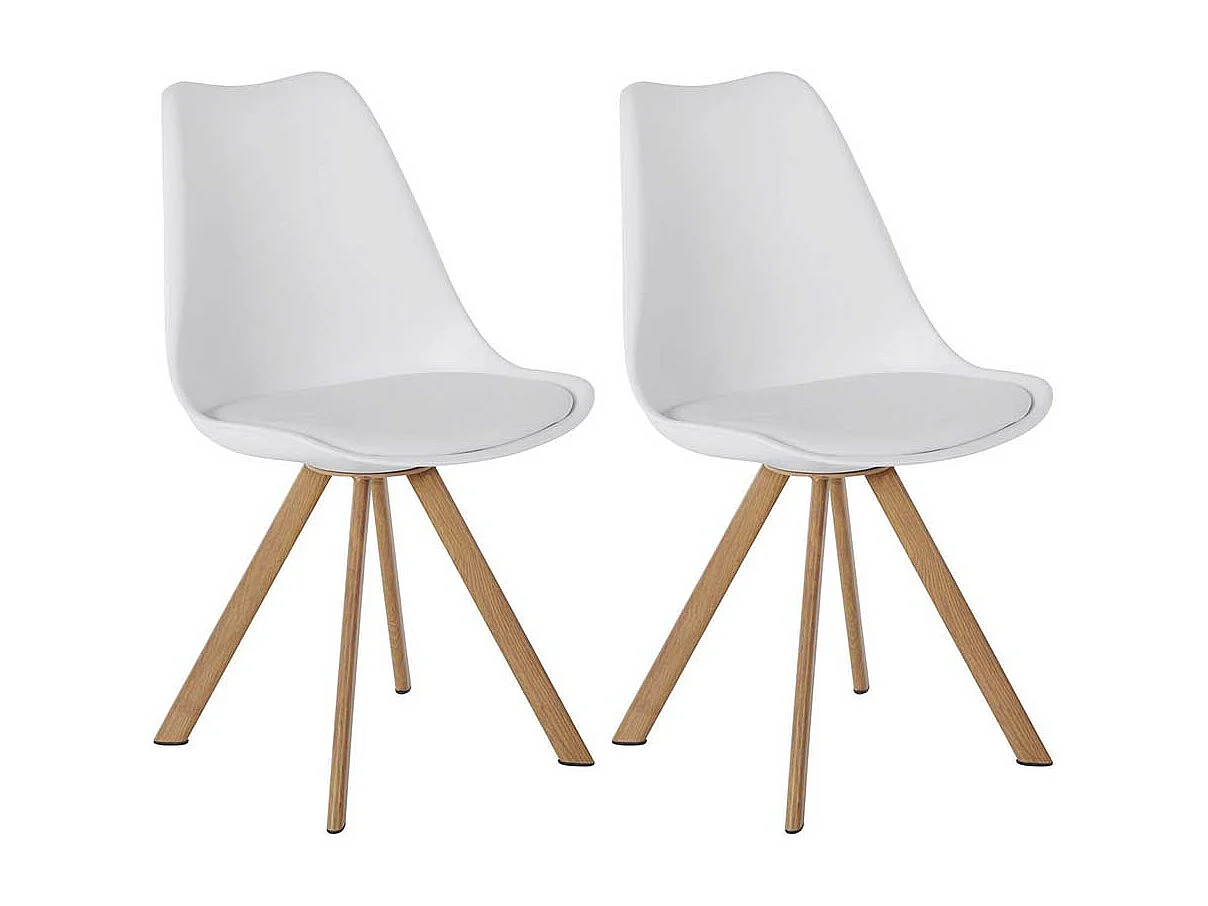 Schalenstühle in Weiß und Eichefarben Gestell aus Metall (2er Set)