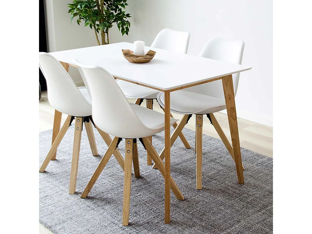 Esstisch Stühle in Weiß Massivholzgestell in Naturfarben (2er Set)