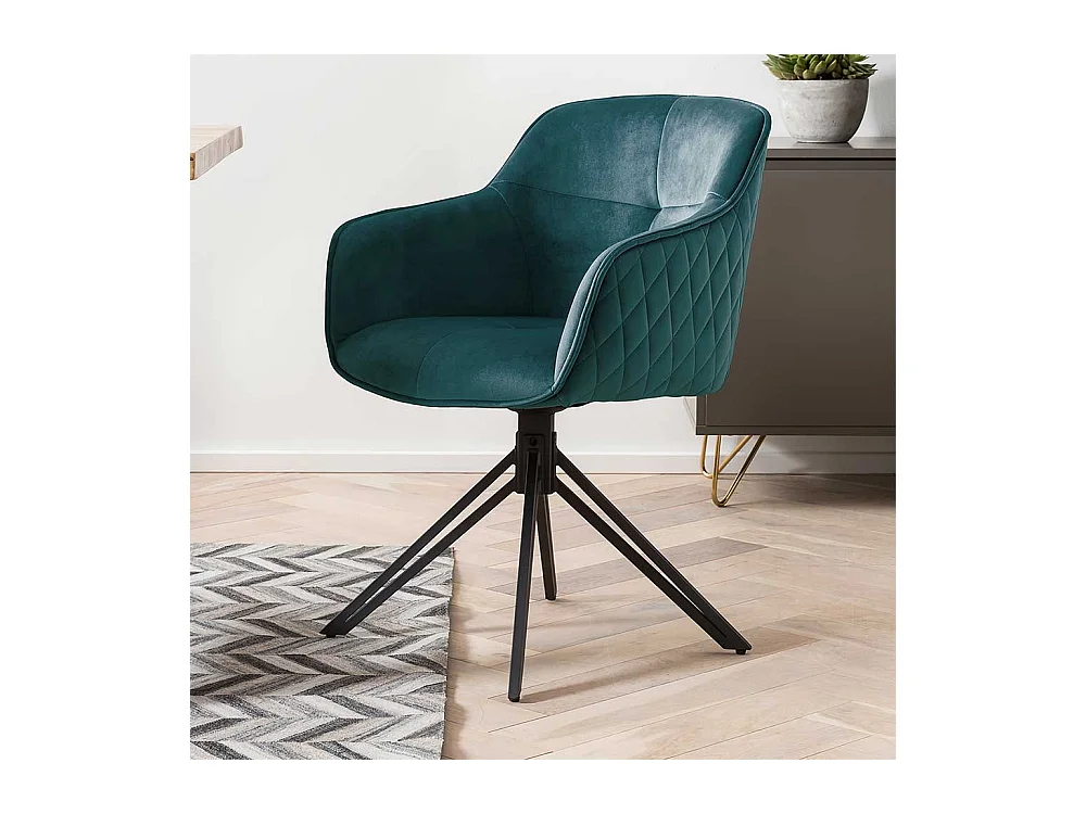 Drehbarer Armlehnenstuhl in Grün und Schwarz Gestell aus Metall