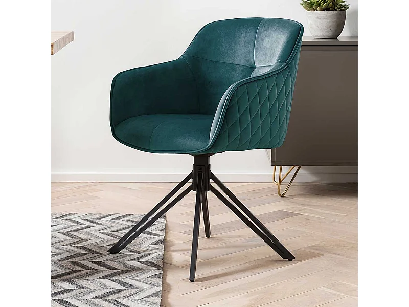 Drehbarer Armlehnenstuhl in Grün und Schwarz Gestell aus Metall