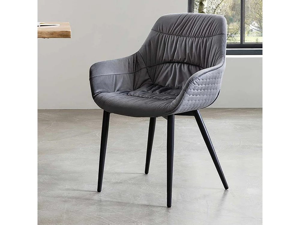 Wohnzimmerstuhl in Grau Samt aufwendigen Steppungen