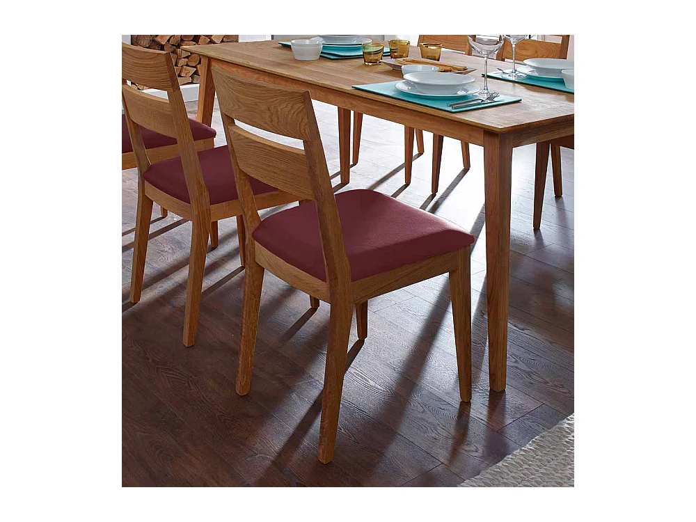 Holzstuhl aus Wildeiche Massivholz Dunkelrot Kunstleder