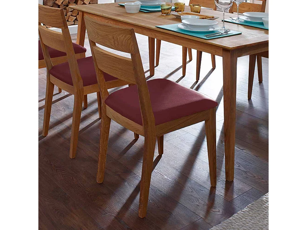 Holzstuhl aus Wildeiche Massivholz Dunkelrot Kunstleder