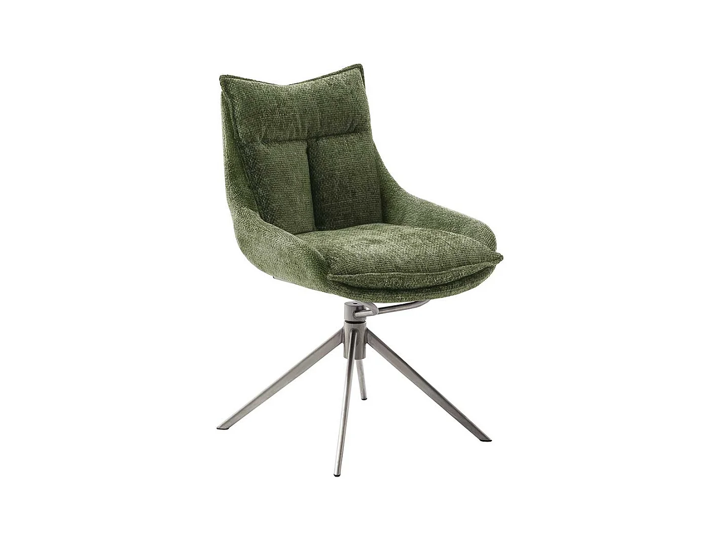 2 Stühle aus Strukturstoff und Metall Oliv Grün und Edelstahlfarben (2er Set)